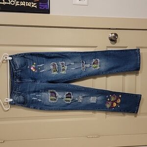 Mardi Gras distressed denim jeans